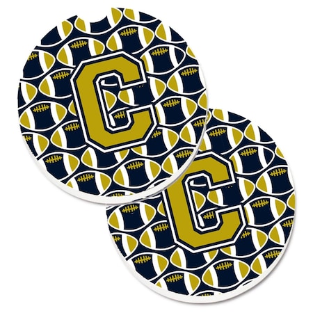 Carolines Treasures Letter C Football Blue and Gold Set of 2 Cup Holder Car Coaster CJ1074-CCARC